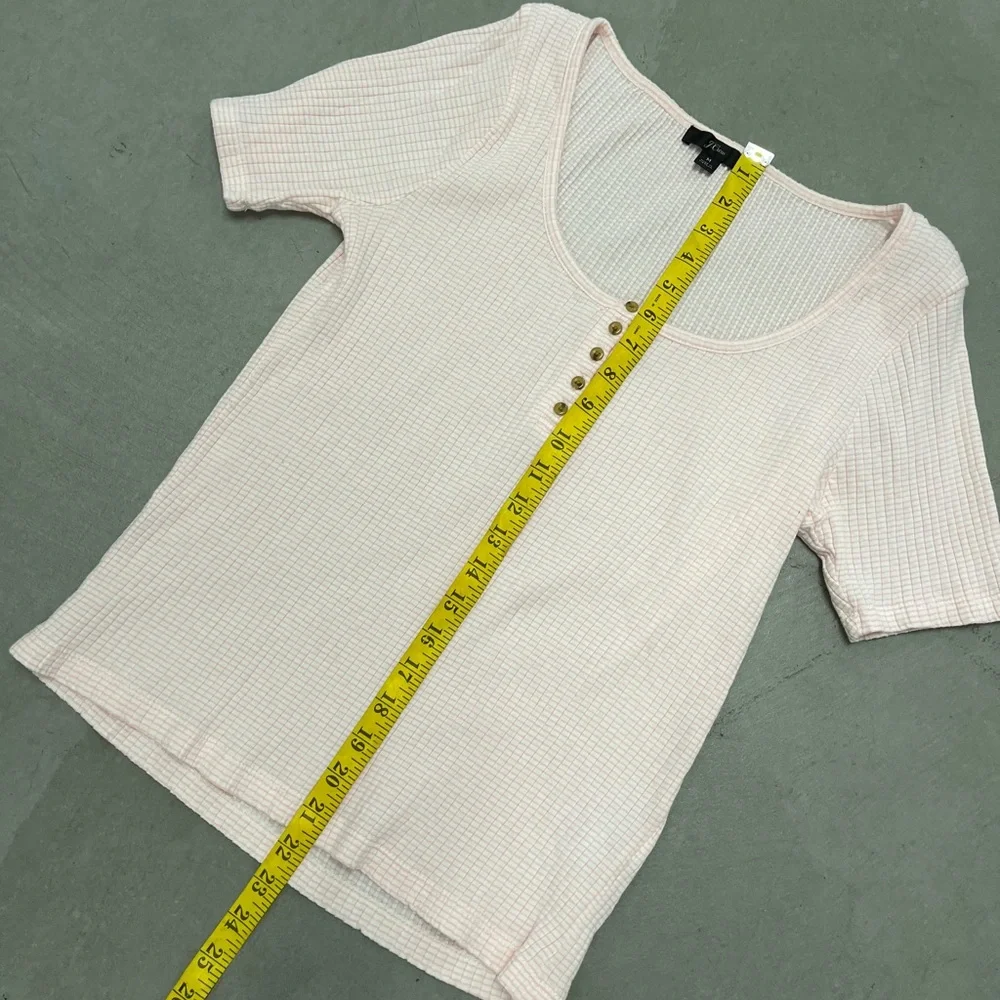 J.CREW Scoop Neck Stripe Henley Tee Pink Medium